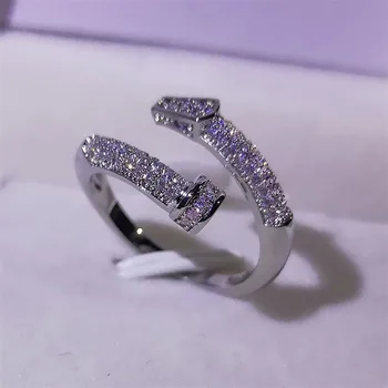 New Sosire Clasice Bijuterii Argint 925 Umple Inel de Unghii Deschide Alb Topaz CZ Diamant Femeile Nunta Deschide Inel Reglabil