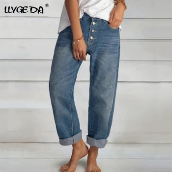 Blugi largi cu Talie Înaltă Straight Denim Pantaloni Femei Albastre Femei Epocă Pantaloni 2021 Primavara-Vara Moda Pieptul Singură Femeie
