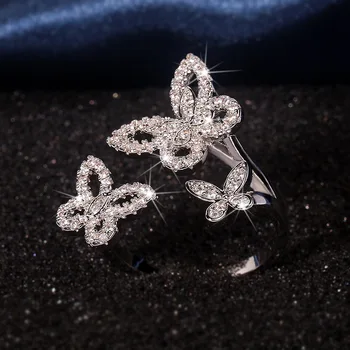 Rafinat Moda Atmosferă Gol Diamant Fluture Doamnelor Inel Creative Trei Fluture Doamnelor Bijuterii Inel De Nunta