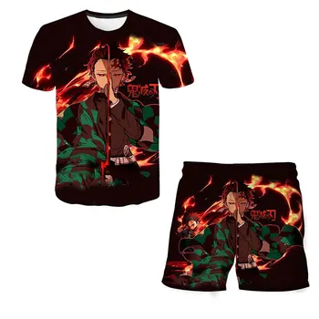 Copiii Demon Slayer Costume de Top+shorts 2 buc Tricou Baieti Fete Seturi Seturi Kimetsu Nu Yaiba Copii Seturi de Îmbrăcăminte de la 4 La 14 Ani
