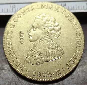 1824-R Brazilia 6400 Reis Copia 22K Placat cu Aur de monede