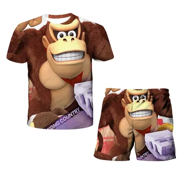 Vara T-shirt, Pantaloni 2-Bucata Set de Desene animate Anime Gorilla Model de Maimuță Băiat Și Fată Casual T-Shirt Plus pantaloni Scurți Îmbrăcăminte Set 4-14T