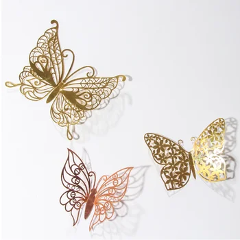 3set Aur și Argint Gol Fluture 3d Autocolant Perete Simulare față-verso Fluture Decorativ Metalic Textura
