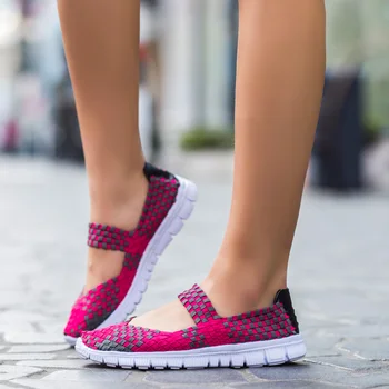 Femeile Respirabil Țesute Pantofi De Mers Pe Jos Pantofi Sport Femei Adidași Anti-Alunecare Manual Țese Lumina Apartamente Mama Cadou De Pantofi Marime Mare