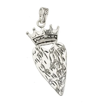 Pandantive pentru barbati femei diy coliere coarda inima mare coroana de argint moda bijuterii retro componente suspensie furnizor de 92mm 2 buc