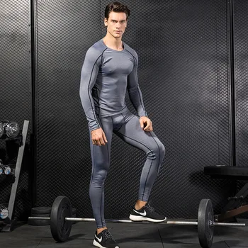 Thoshine Brand de Oameni Sală de Fitness Costum Elastic iute Uscat Respirabil de sex Masculin Training Seturi de T-shirt și Pantaloni de Funcționare Jogging Kit