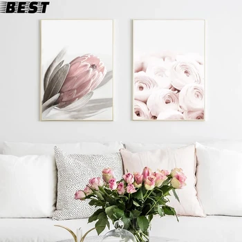 Trandafir Roz Floare Poster Stil Nordic Florale Botanică Panza De Imprimare De Artă Simplitate Pictura Pe Perete Scandinave Decor Acasă