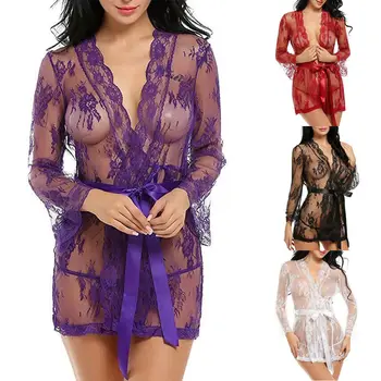 Femei Sexy Transparent Halat, Halate de baie Doamnelor Vedea prin Plasă de Dantelă Pijamale, îmbrăcăminte de noapte cămăși de noapte Sleepdress Exotice Îmbrăcăminte