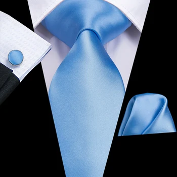 Hi-Cravata Albastru Deschis Vândut Cadou De Nunta De Mătase Cravata Pentru Barbati Batistă Buton Nicktie Set De Design De Moda Petrecere De Afaceri Dropship
