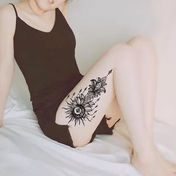 Femei Sexy Negru Schiță de Flori Autocolant Tatuaj Body Art Coapsei Brațul Realist Waterproof Autocolant Tatuaj tatuaj braț