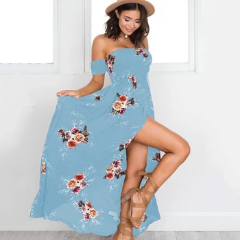 2021 Vara Femei Boho Sexy De Pe Umăr Print Floral Maxi Rochii Lungi De Plaja Doamnelor De Epocă Strapless Vestidos Femei Plus Dimensiune