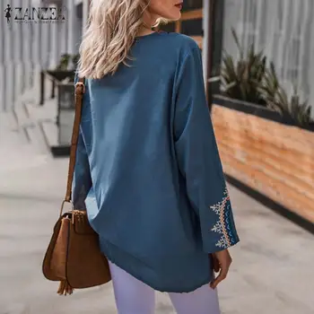 Boem Imprimate Topuri Femei Primavara Bluze ZANZEA 2021 Casual cu Maneci Lungi Blusas de sex Feminin V Gât Tunica Florale Combinezon