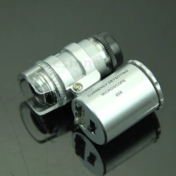 Mini 60X Lupa Microscopul UV Bijutier Lupa Detector de valută cu LED-uri de Lumină X7YF