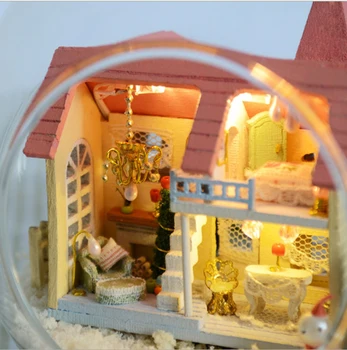Fierbinte DIY Lolita Minge de Sticlă Castelul casă de Păpuși în Miniatură 3D Asambla Modelul Creativ Jurnal Clădire Kituri de case Papusa Cu Mobilier