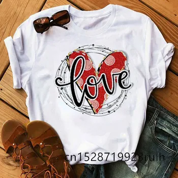 Dragoste Inima Print T Shirt Femei Tricou de Vara pentru Femeie Tricou de Moda cu Maneci Scurte Topuri 90 Fete Casual Drăguț T-shirt Tee