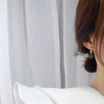 De lux Cubic Zircon CZ Stud Cercei pentru Femeile Japoneze si Coreea Stil Nou 14K Placat cu Aur cu Cristal Verde Waterdrop Cercei