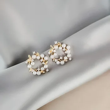 2019 Coreea de Noul Design de Moda Bijuterii de Lux Elegant Ajurata Ghirlanda Cercei Zircon Cercei cu Perle pentru femei cadouri