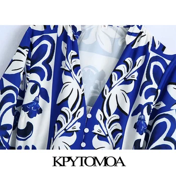KPYTOMOA Femei 2021 Moda Cu Centura Totem Imprimare Rochie Mini Tricou Vintage Maneca Trei Sferturi Buton-up Rochii de sex Feminin Mujer
