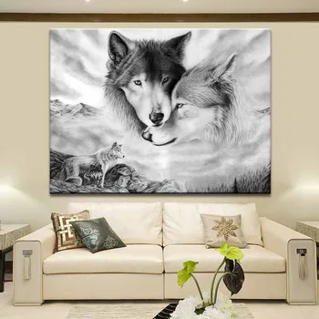 Rezumat animal negru și alb lup panza pictura arta și poster pentru casa living de artă pictura decor