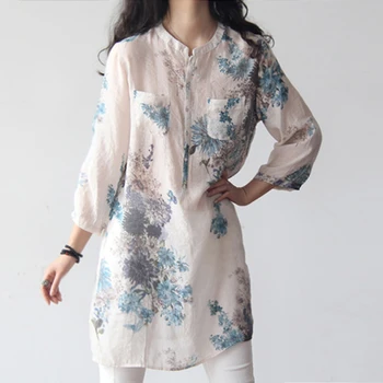 Noi 2021 Topuri si Bluze V-gât Camasi Femei imprimeu Floral Vintage Bluza Femei de Îmbrăcăminte de Sus Maneca Lunga Vara Plina