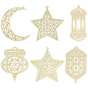 3pcs Ramadan Kareem Decor din Lemn Meșteșug Eid Mubarak Luna Islam, Musulman DIY Gol Agățat Pandantiv Ornament Festival de Cadouri