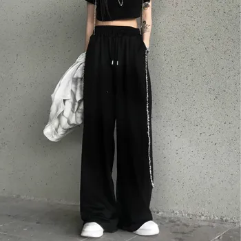 HOUZHOU Goth Harajuku Negru Pantaloni Largi Picior Femei Gotic Streetwear 2021 Primăvară Moda coreeană Drept Supradimensionat Pantaloni Casual