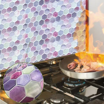 Funlife Auto-Adeziv pentru Tapet Vinil 3D Mozaic, Gresie Bucătărie, Baie,Coji de fructe și Stick Hexagon 3D Autocolante de Perete de Frontieră rezistent la apa