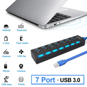 USB 3.0 HUB Cu 7 Porturi Multiple USB Splitter Cu Comutator Power Adapter Expander Pentru Calculator PC Windows2000 /XP/Win7 /Vista