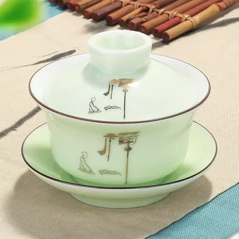 Pictate manual Pește Bogat în Ceramică Porțelan Gaiwan Chineză Teaset Set de Ceai Handmade Teaware Strachină Sancai Ceașcă de Ceai Pu ' er Fierbător