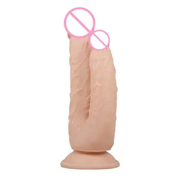 OLO Cap Dublu s-a Încheiat Vibrator Realist Penis Masaj Cu ventuza Femei Masturbare Dispozitiv de Adult Gay Sex Toy