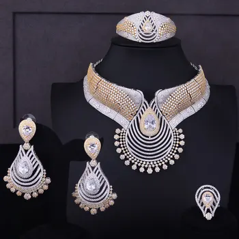 GODKI de Lux Picătură de Apă Femeilor Africa Nunta Naija Mireasa Cubic Zirconia Cravată Colier Dubai 4BUC Set de Bijuterii Bijuterii Dependenta