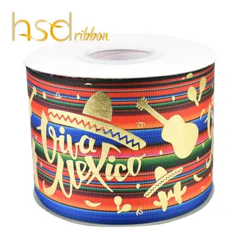 HSDRibbon 75mm 3inch folie de aur personalizate imprimate Mexic Serie grosgrain panglică