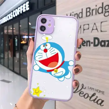 Desene animate drăguț Doraemon pisică Robot Caz de Telefon mat transparent Pentru iphone 7 8 11 12 plus mini x xs xr pro max acoperi