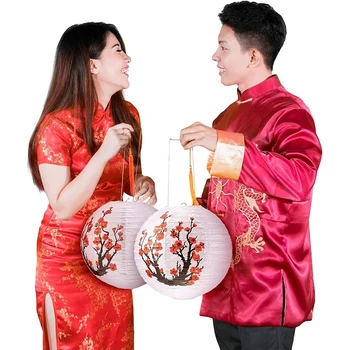 6 Pack de 12 țoli Roșii Cherry Flori Lantern de Hârtie Alb Chinezesc Rotund de Hârtie Japoneză Lampa pentru Acasă Petrecerea de Nunta Decor