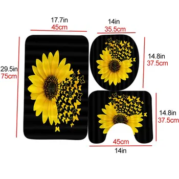 4BUC/Set de Floarea-soarelui Fluture de Imprimare Perdea de Duș rezistent la apa de Baie Cortina de Acoperire de Toaletă Mat Non-Alunecare Covor Set Baie Decor