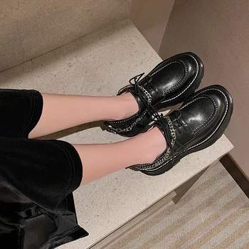 Metal Decor Dantela-Up Pantofi de Femeie Vintage Sora Moale Fata Tocuri Platforma din Piele Pantofi de Lucru pentru Femei 2021