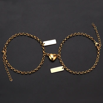 2 buc/set inima magnet cuplu bratara pentru femei barbati personalizate sculptură farmec bijuterii inox bratari de lanț Dragoste bijuterii