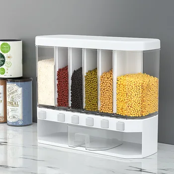 10KG Montat pe Perete Împărțit Orez și Cereale Dispenser din Plastic de Depozitare pentru Cereale Cutie 6 rezistent la Umiditate Automata Rafturi pentru Bucatarie