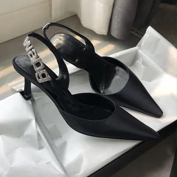 Pantofi pentru femei, pantofi cu toc înalt, vara pietre, scrisoare Baotou, sandale, tocuri stiletto, sexy satin pentru femei