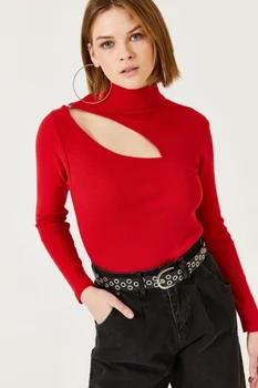 Femei Pulover Sexy Low-cut Roșu Guler Detașabil Guler Moale de Bumbac Speciale Moda Pulover Femei Bluza
