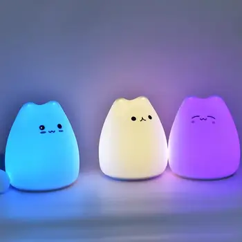 LED-uri Colorate Silicon Lumina de Noapte Animal Pisica Silicon Pentru Copii USB Cadou 8 Culori Copil Moale Desene animate Lampa Copil Pepinieră L K7G6