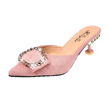 Cresfimix femei drăguț subliniat toe slip pe pantofi cu toc doamnelor confortul clasic de vară cristal stiletto zapato negru tacon a5867
