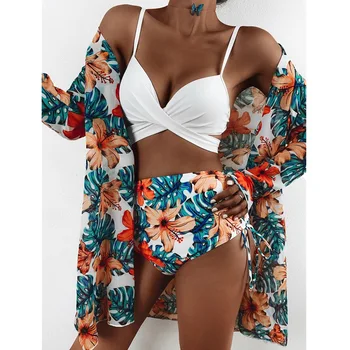 Uvrcos Femei Sexy Bikini Cover-up Seturi 2021 Print Floral Swinsuit Costume de baie Femei cu Push-Up Set de Bikini pe Plajă Braziliană Biqiuni