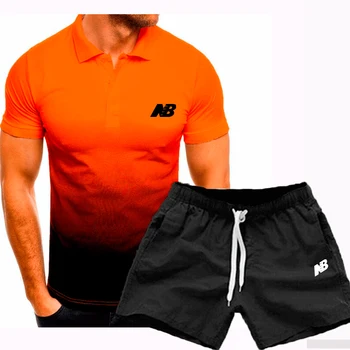 2021 Primavara/Vara de Afaceri de Moda pentru Bărbați Sport Costum Gradient Maneci Scurte 3D Imprimate T-shirt Rever Slim Polo Shirt Set