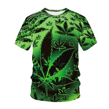 Verde Frunze de Cânepă Femei T-Shirt pentru Bărbați Tricou 3d Imprimate Iarba Topuri Hip Hop Haine Casual Moda Supradimensionate Copii Teuri Masculina 2021