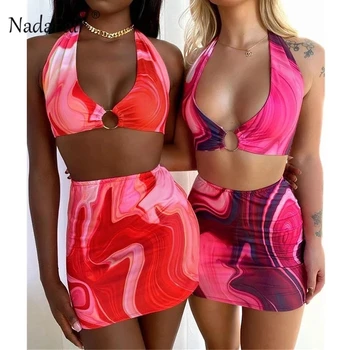 Nadafair Tie Dye Imprimate Rochie Mini Bodycon Festival Costume Petrecere De Club Pentru Femei Căpăstru Spatele Gol Decupat Sexy Rochie De Vara 2021