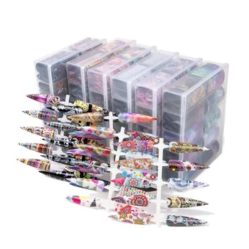 SEENCON 1 cutie de zece stiluri set de Unghii de arta Laser folie de hârtie colorate stele transfer de unghii autocolant, bomboane nail art decal
