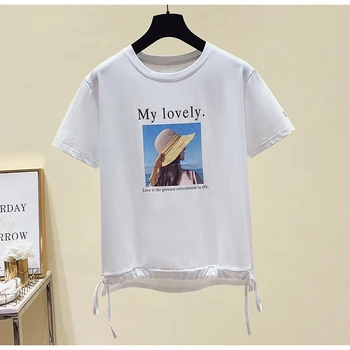 2021 mai Nou Moda de Vara Femei coreene Pulovere Maneca Scurta Tricou Haine Elevii Scrisori de Imprimare Vrac Topuri de Bumbac Mujer XL