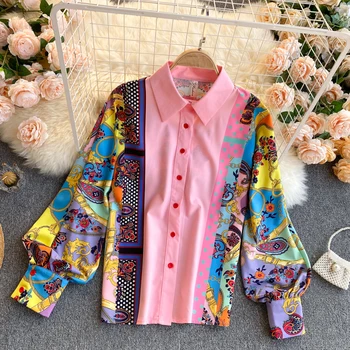 Populare Bohemia Printuri Exotice Guler de Turn-down Shirt de Sus și Plisate Fuste Mini de Femei de Moda de Îmbrăcăminte Set TN209