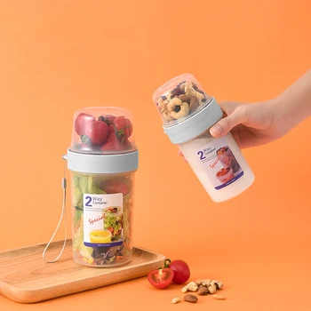 Bucătărie, Containere de Depozitare a Alimentelor Transparent PP Dublu-Punte Separabile Nuci Fructe Gustări Salata Cupe Portabil Proaspete Păstrarea Cutii